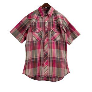 Vintage Wrangler Western Red Plaid Pearl Snap Up Western Shirt Mens Size Medium